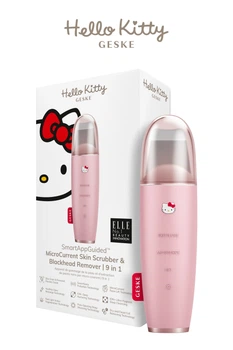 Микротоковый скрабер для кожи и устранения черных точек GESKE MicroCurrent Skin Scrubber&Blackhead Remover 9в1 Hello Kitty pink