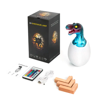Дитячий світильник нічник TOPA Динозаврик у яйці SUNROZ 3D Dinosaur Lamp з пультом ДУ