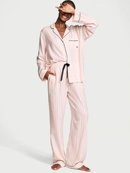Піжама Фланель (сорочка + штани) Victoria's Secret Flannel Long Pajama Set М Рожева смужка (26914674)