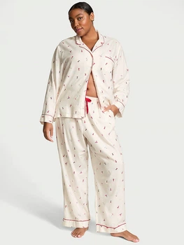 Піжама Фланель (сорочка + штани) Victoria's Secret Long Pajama Set XS Білий (26926729)