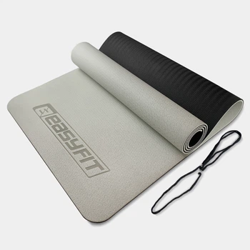 Коврик для йоги и фитнеса EasyFit TPE+TC 6 мм двухслойный серый-черный