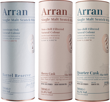 Набор виски Arran Barrel Reserve 0.7 л 43% + Arran Sherry Cask 0.7 л 55.8% + Arran Quarter Cask 0.7 л 56.2% (2021000138683)