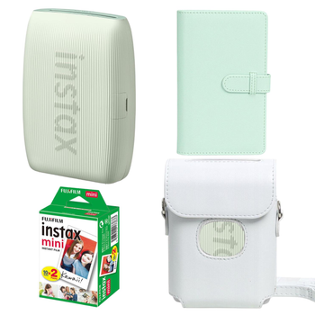 Подарунковий набір до фотопринтера Fujifilm Instax Mini Link3 Sage Green / Чохол білий / Фотоальбом мʼятний на 108 знімків/Фотопапір (2 картриджі х 10 знімків)