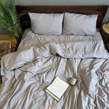 Постельное белье Washed Cotton Однотонная Полутораспальное 150 x 220 Вареный хлопок Серое 70 х 70