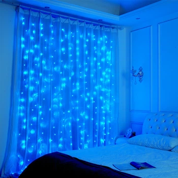 Гірлянда штора світлодіодна на вікно 212 LED 3х2м Синя з конектором для зʼєднання послідовно святкова новорічна прикраса