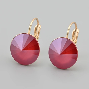 Сережки з кристалами Swarovski 83024 розмір 21х14 мм колір червоний опал вага 4.9 г позолота 18К