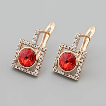 Сережки з кристалами Swarovski 83128 розмір 15х10 мм колір червоний вага 3.6 г позолота 18К