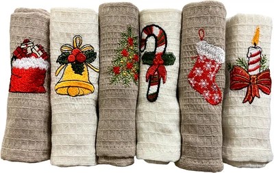 Набор 6 вафельных полотенец Nilteks Towels кухонные 40x60 см New Year (TC303375645)