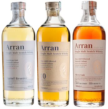Набір віскі Arran Barrel Reserve 0.7 л 43% + Arran 10yo 0.7 л 46% + Arran Sherry Cask 0.7 л 55.8% (1221000228334)
