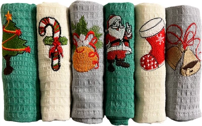 Набор 6 вафельных полотенец Nilteks Towels кухонные 40x60 см New Year (TC303375646)