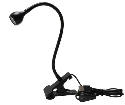 Лампа UV для сушки гель лака, гелевых типс с USB-разъемом (настольная, гибкая, с прищепкой) черная, 5 Вт