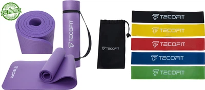 Набор Коврик/мат TECOFIT NBR 183x61x1 см Фиолетовый + чехол-сумка в подарок (TOP20106462/6) + Набор эспандеров TECOFIT LATEX резинки для фитнеса в виде круга 5 шт (TOP18054258)