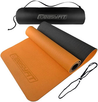 Коврик для йоги и фитнеса EasyFit EF-1924s-ORB TPE+TC ECO-Friendly двухслойный каремат в чехле 6 мм Оранжевый с черным (56002909)