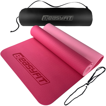Килимок для йоги та фітнесу EasyFit EF-1924s-PP TPE+TC ECO-Friendly двошаровий каремат у чохлі 6 мм Рожевий зі світло-рожевим (56003043)