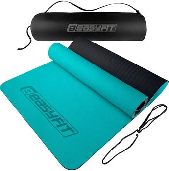 Килимок для йоги та фітнесу EasyFit EF-1924E-MTB TPE+TC ECO-Friendly двошаровий каремат у чохлі 6 мм М'ятний з чорним (56002555)