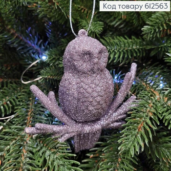 Новогодняя фигура СОВА блеск, цвет ГРАФИТ, 10*9см, игрушка на елку, Украина