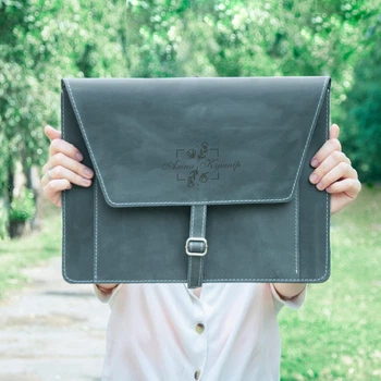 Кожаная папка с инициалами, органайзер-папка, Light blue, Malina Leather