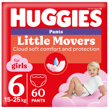 Підгузки-трусики Huggies Little Movers/Pants 6 (15-25 кг) Box для дівчаток 60 шт (5029053564135)