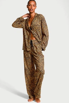 Пижама фланелевая Victoria's Secret Flannel Long Pajama Set (сорочка+штани) S Леопард