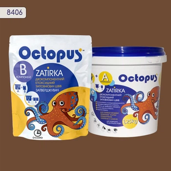Двухкомпонентная эпоксидная затирка для плитки и мозаики ТМ "OCTOPUS", цвет 8406 орех 1,25 кг.