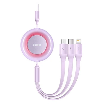 Кабель Baseus Bright Mirror 2 Series Retractable 3-in-1 Fast Charging Data Cable USB to M+L+C 3.5A 1.1m Purple (CAMJ010005)