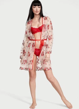 Халат женский прозрачный с вышивкой Victoria's Secret Floral Embroidery Sheer Mesh Robe M/L мульти (70000520841QB6M/L)