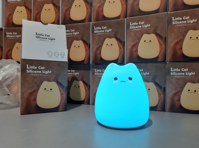 Силіконовий дитячий нічник Котик Little Cat Silicone Led 7-колірний RGB режим з акумулятором та USB зарядкою Білий (LJC-124-AV)