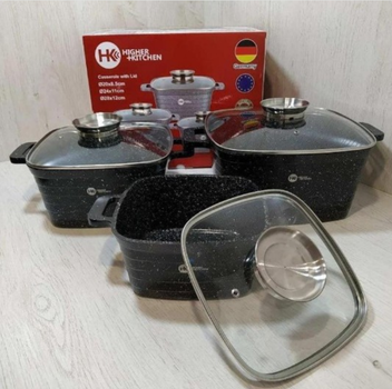 Набір каструль Higher Kitchen HK-302 2.7 л 4.5 л 6.7 л чорний