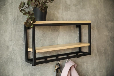 Вішалка Multishelf з дерева та металу, поличка для облаштування передпокою MDA 60х13х29.5 см (ML-87.4)
