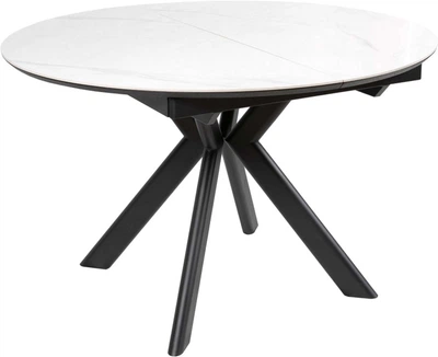 Обеденный стол HESTIA B4E001S 120(160)x120x75 см Снежный камень + черный песок, глянцевое покрытие (АР000107619)