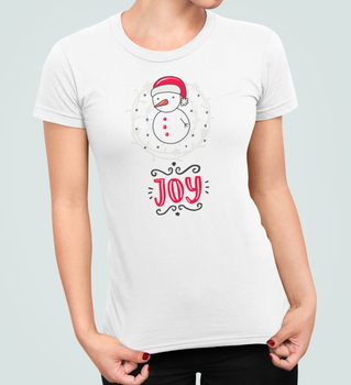 Женская Новогодняя футболка Stedman с принтом Joy Снеговик Белый M