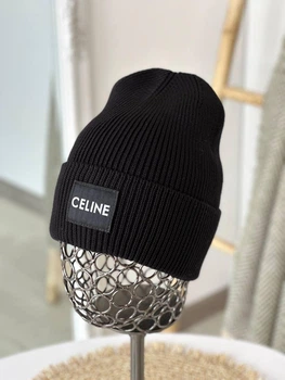 Шапка вязаная теплая с отворотом One Size Черный (Шапка CELINE 550)