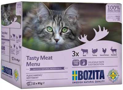 Opakowanie karmy mokrej dla kotów Bozita Bites in Sauce Multibox Mięso 12 szt x 85 g (7300330365019)