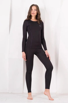 Женская термо футболка с длинными рукавами ThermoSoft двухслойная с микроначесом Lans черная M