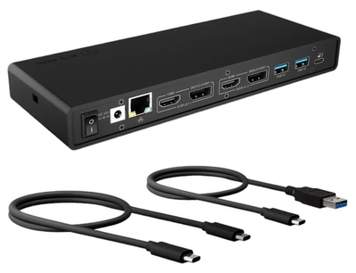 Док-станція Icy Box 13в1 USB Type-C х2 PD, USB 3.2 x4, HDMI x2, DisplayPort x2, RJ-45, 3.5 mm Black (IB-DK2245AC)