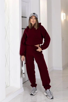 Теплый спортивный костюм со штанами карго Fashion 42/44 бордовый