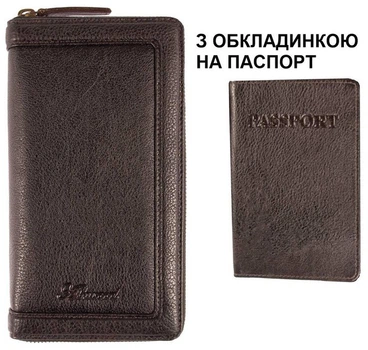 Чоловіче дорожнє портмоне з натуральної шкіри на блискавці з відділенням для паспорта та карт, коричневе 66690