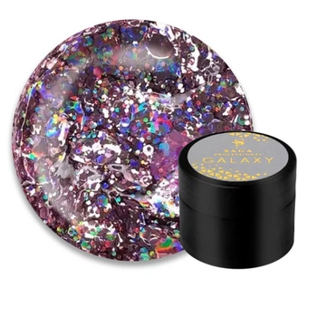 Глиттерный гель Saga Professional Galaxy Glitter 02 прозрачный с голографическими розовыми глиттерными частичками 8 мл (2100994246700)