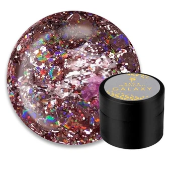 Глиттерный гель Saga Professional Galaxy Glitter 03 прозрачный с голографическими розово-персиковыми глиттерными частичками 8 мл (2100994246717)