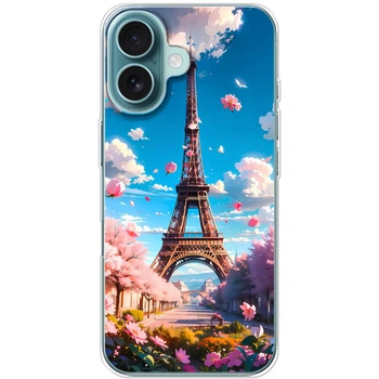 Силиконовый Чехол с Картинкой для iPhone 16 Принт (Париж, Эйфелева Башня) (58615-ysm035)