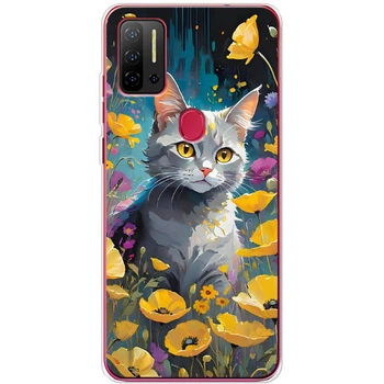 Силиконовый Чехол с Картинкой для Ulefone Note 11P Принт (Иллюстрация Кот с Цветами) (59772-ysm006)