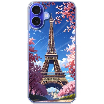 Силиконовый Чехол с Картинкой для iPhone 16 Plus Принт (Париж, Эйфелева Башня) (58616-ysm036)
