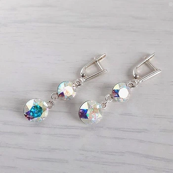 Серьги женские Hand Made с кристаллами хамелеонами Swarovski цвета Crystal AB