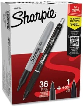 Маркеры перманентные Sharpie Permanent Markers, Fine Point Черный 36 шт. и ручка (1884739A)