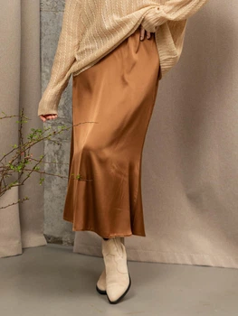 Юбка женская из шелка Армани годе с резинкой и молнией Seventeen L-XL Коричневый 2167.5672