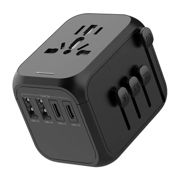 Универсальный адаптер для путешествий черный USB TYPE C Travel Adapter Переходник для всех типов розеток