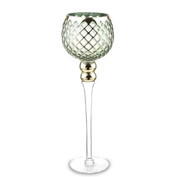 Підсвічник скляний зелено-золотий Flora H-40 см. 34495