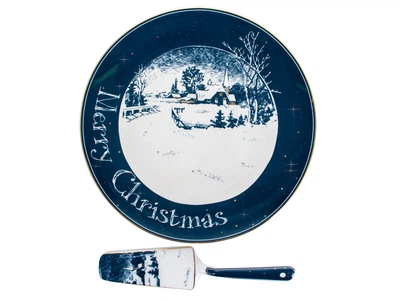 Блюдо для торта с лопаткой новогоднее Lefard New christmas 26 см 1924-723