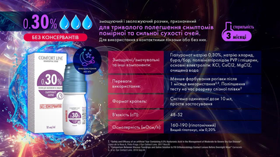 Краплі для очей із гіалуроновою кислотою, без консервантів "Comfort Line" 10 мл. ( 0.30 % )