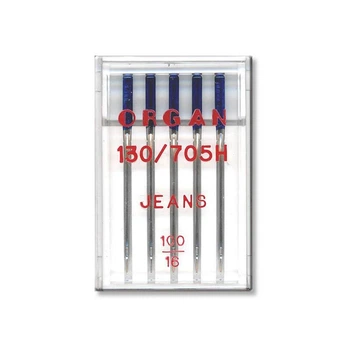 Иглы швейные для джинса ORGAN JEANS №100 пластиковый бокс 5 штук для бытовых швейных машин (7039)